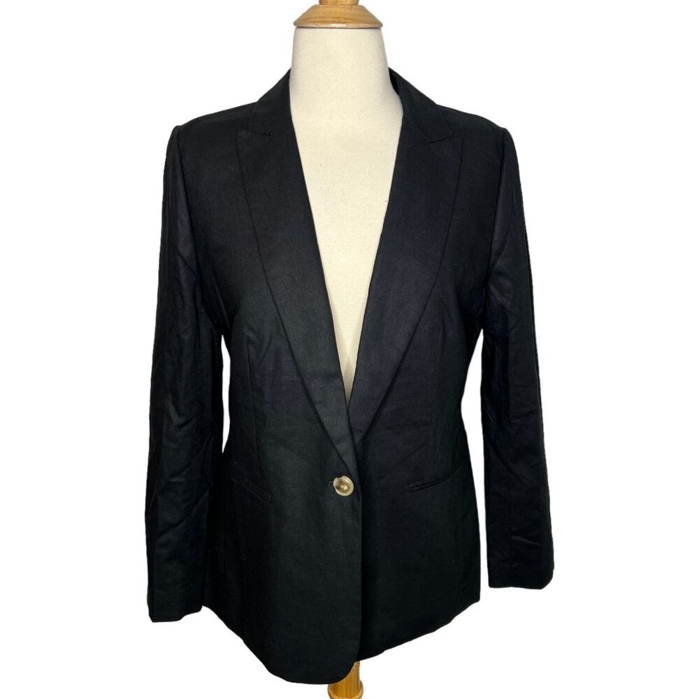 J.Crew Womens $178 Linen Holland Blazer Black Size 0 Al222
